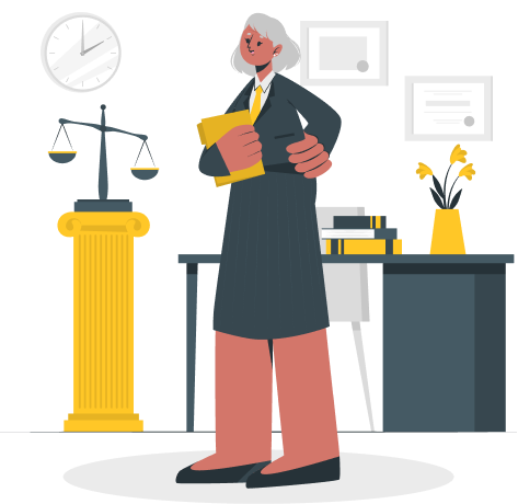 Legal Notice Illustration - Professional figure with scales of justice and legal documents